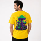 Men's Mushroom Embroidered Yellow Oversized Casual T-Shirt-1