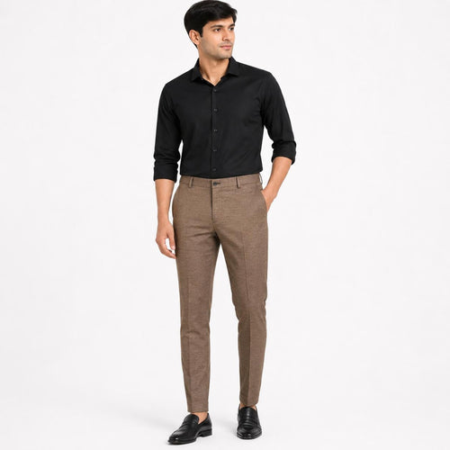 Men's Dark Brown Tailored Slim Fit Formal Trousers | Flat-Front Office Wear Pants-1