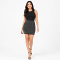 Women's Black Crystal Grid High Waist Mini Skirt | Sparkle Party Wear Skirt-1