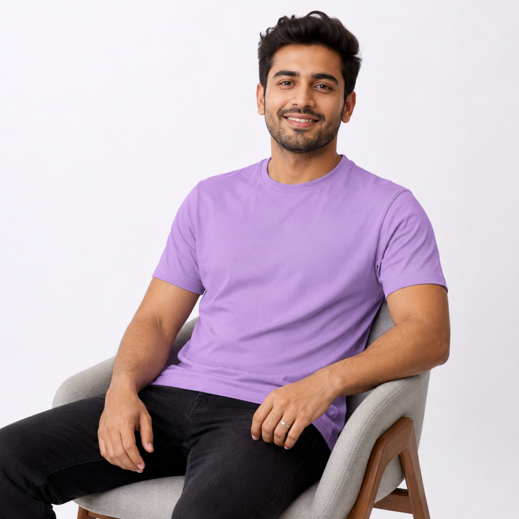 Men's Lavender Solid Casual T-Shirt-2