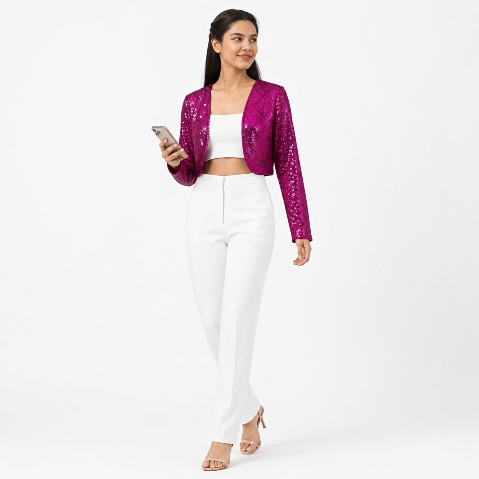 Glam Sparkle Pink Sequin Crop Shrug-2