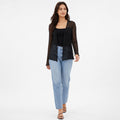 Women's Black Sheer Lace Front-Open Shrug with Scalloped Hem-1