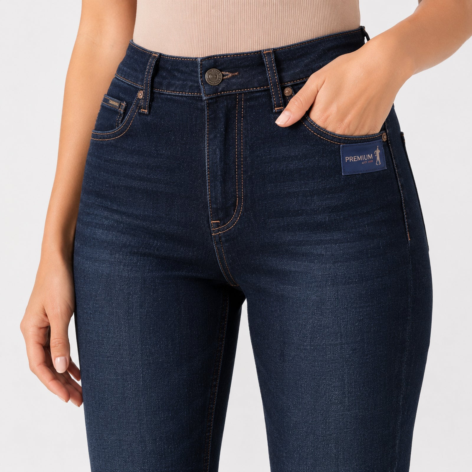 Women's Sleek High-Waist Wide-Leg Navy Blue Denim Jeans-2