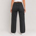 Women's Grey Washed Cargo Fit Denim Jeans-2