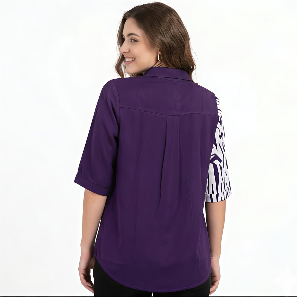 Women's Purple Printed Casual Shirt Top-4