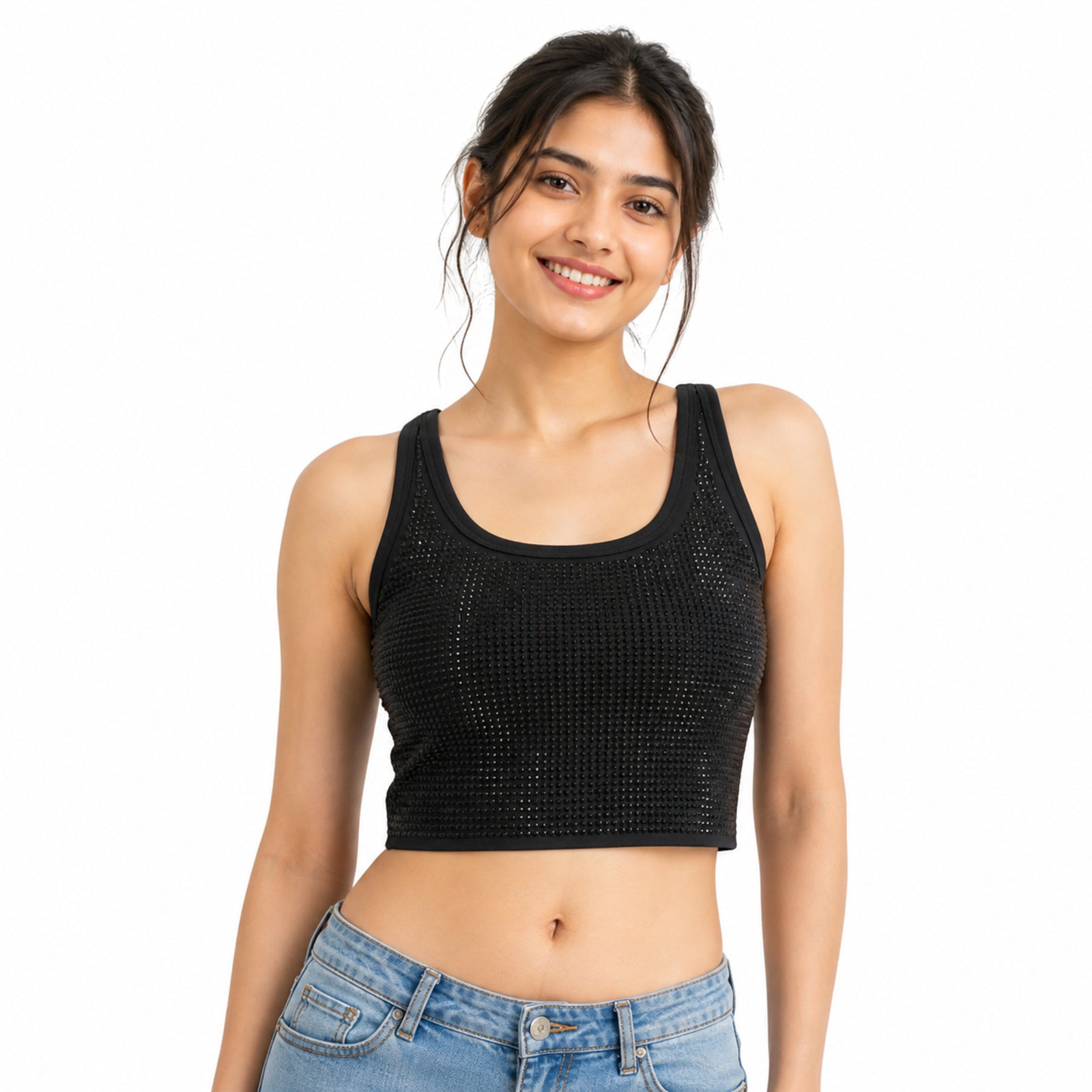 Midnight Luxe Swarovski Embellished Crop Top-2