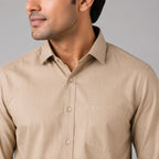 Men's Desert Beige Classic Smart Casual Shirt-2