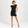 Elegant Black Embellished Bodycon Mini Dress for Women-1
