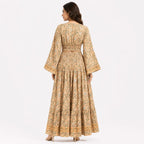 Women's Bohemian Chic Mustard Yellow Floral Flare-Sleeve Crop Top and Maxi Skirt Set-4