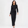 Women's Black Embellished Waist Gathered Maxi Dress-1