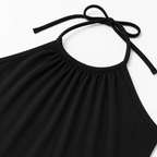 Women's Black Halter Neck Midi Dress | Sleeveless A-Line Solid Casual & Party Dress-4