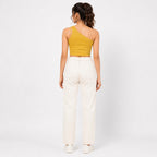 Women's Parrot Green One-Shoulder Crop Top | Ribbed Asymmetrical Casual Top-4