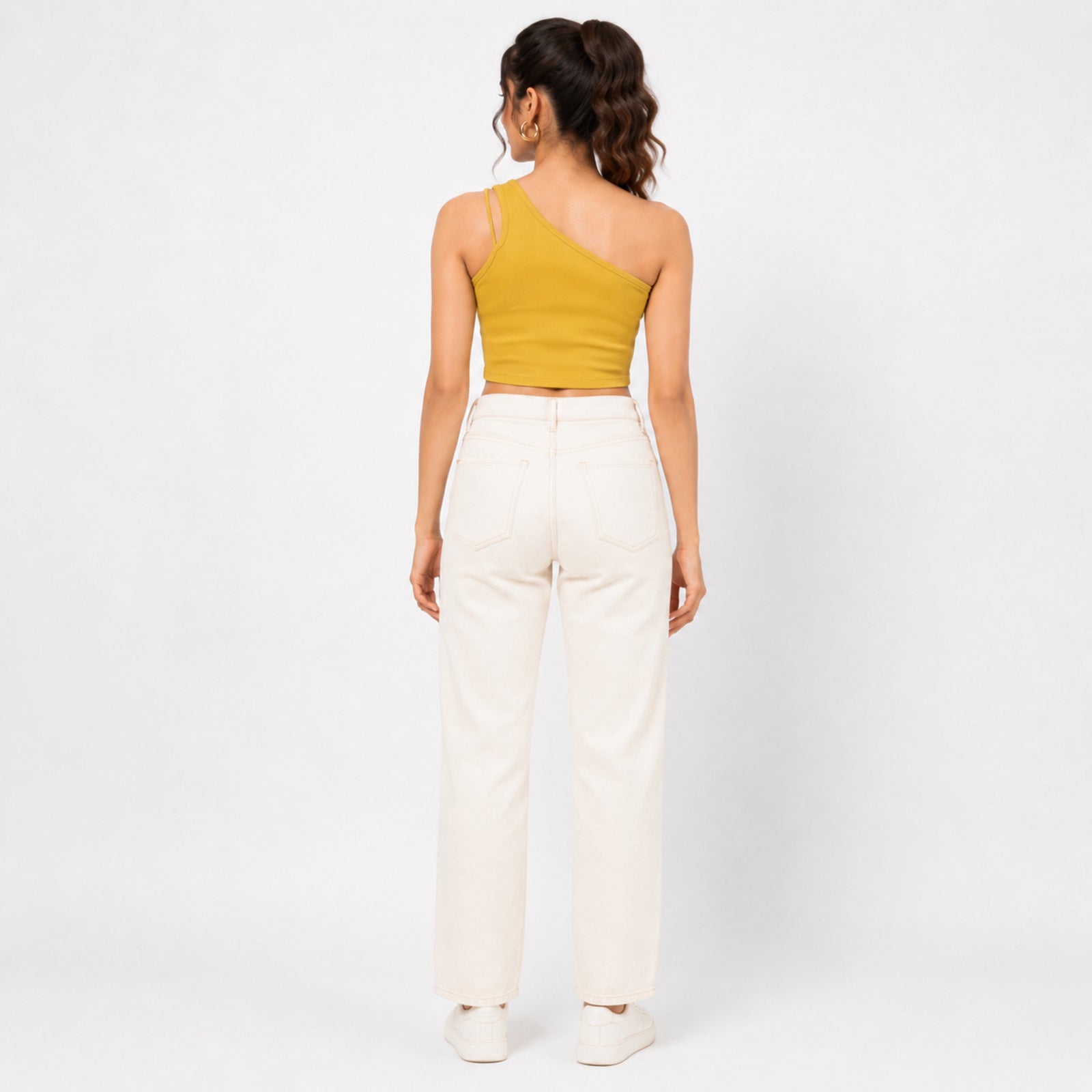 Women's Parrot Green One-Shoulder Crop Top | Ribbed Asymmetrical Casual Top-4