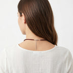 Women's Elegant Maroon Beaded Choker Necklace with Sterling Silver Drop Chain Accent-4