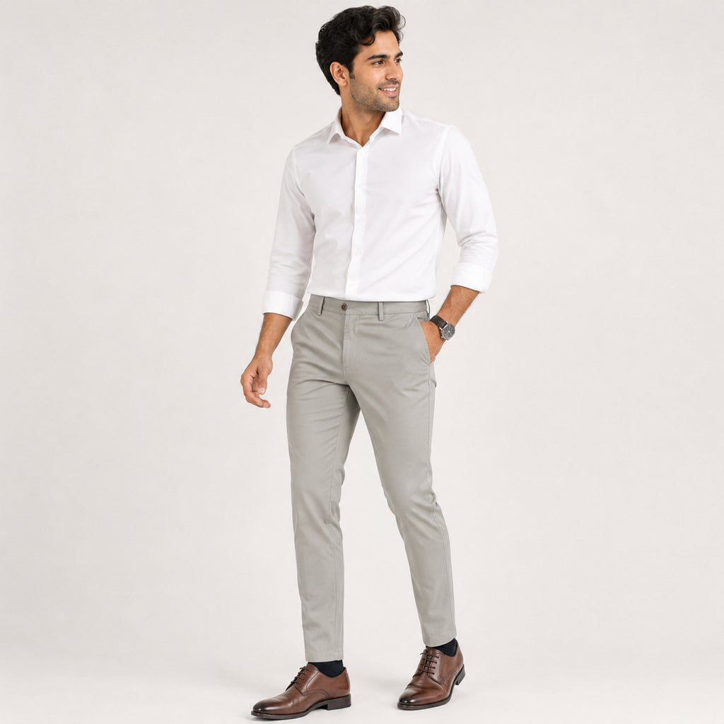 Men's Premium Ash Grey Slim Fit Formal Trousers-1