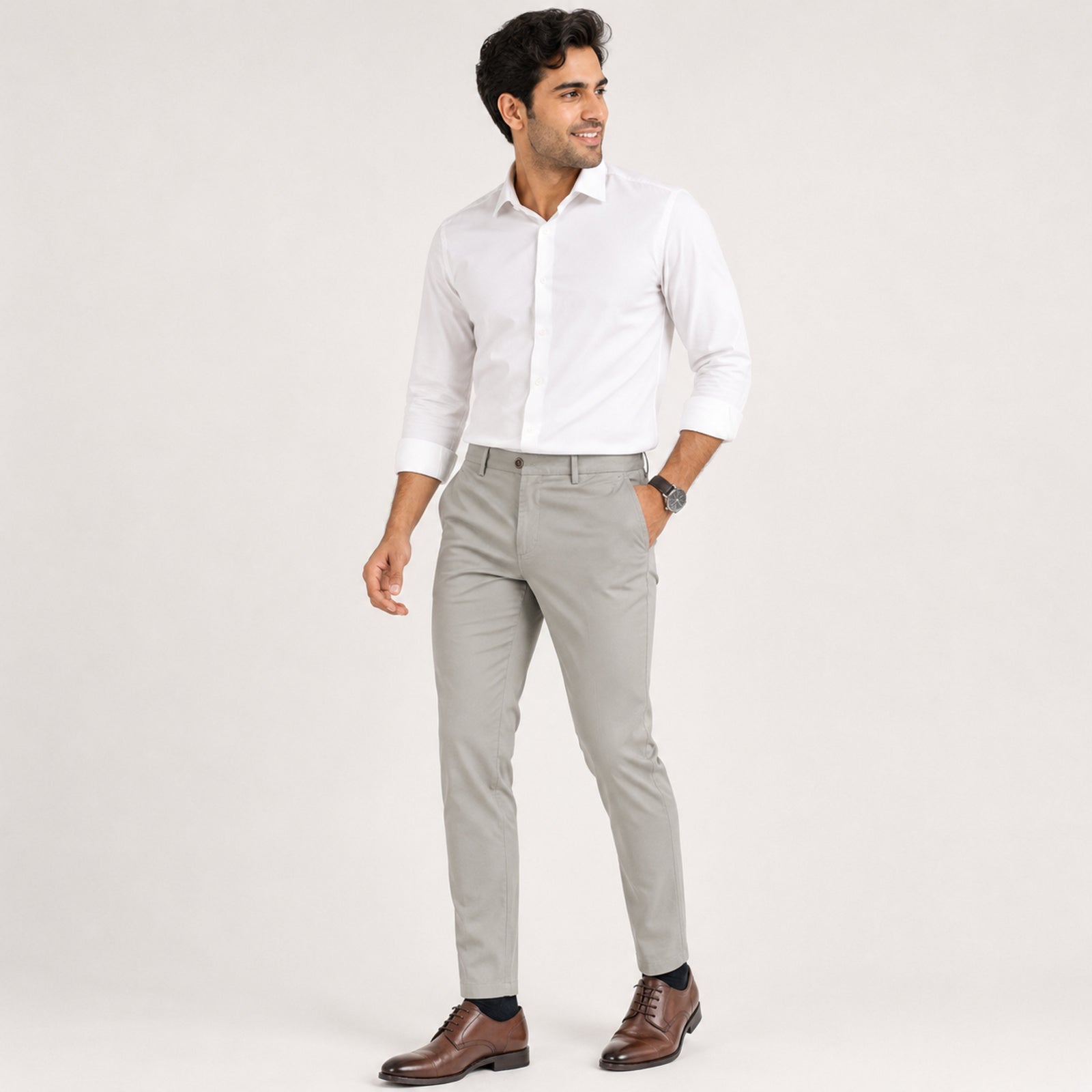 Men's Premium Ash Grey Slim Fit Formal Trousers-1