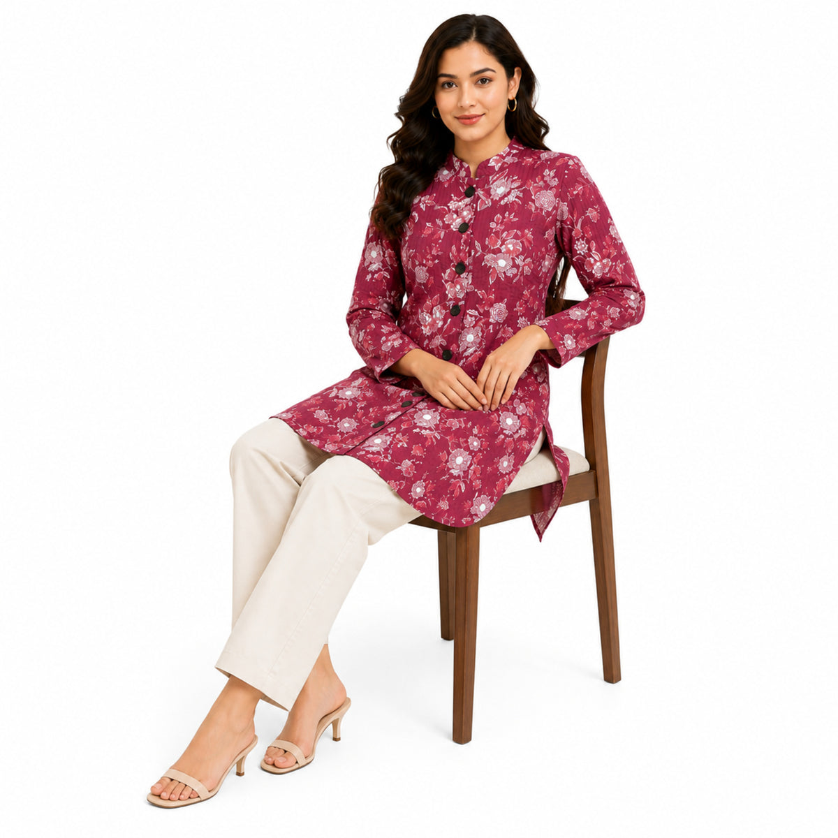 Women’s Maroon Floral Printed Jacket-3