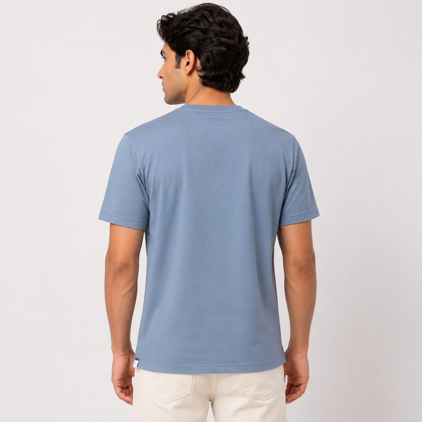 Men's Light Blue Graphic Printed Crew Neck T-Shirt-1