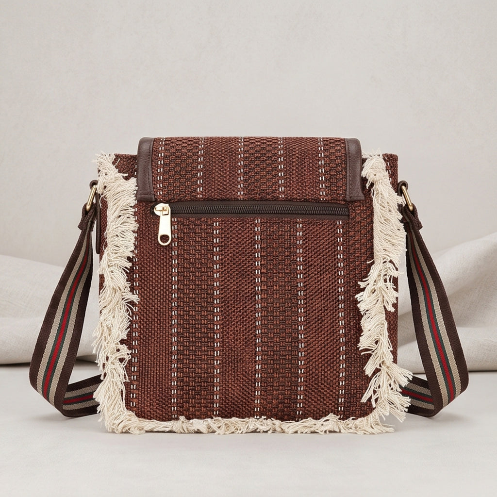 Women's Red Textured Fringe Crossbody Sling Bag with Adjustable Strap-3
