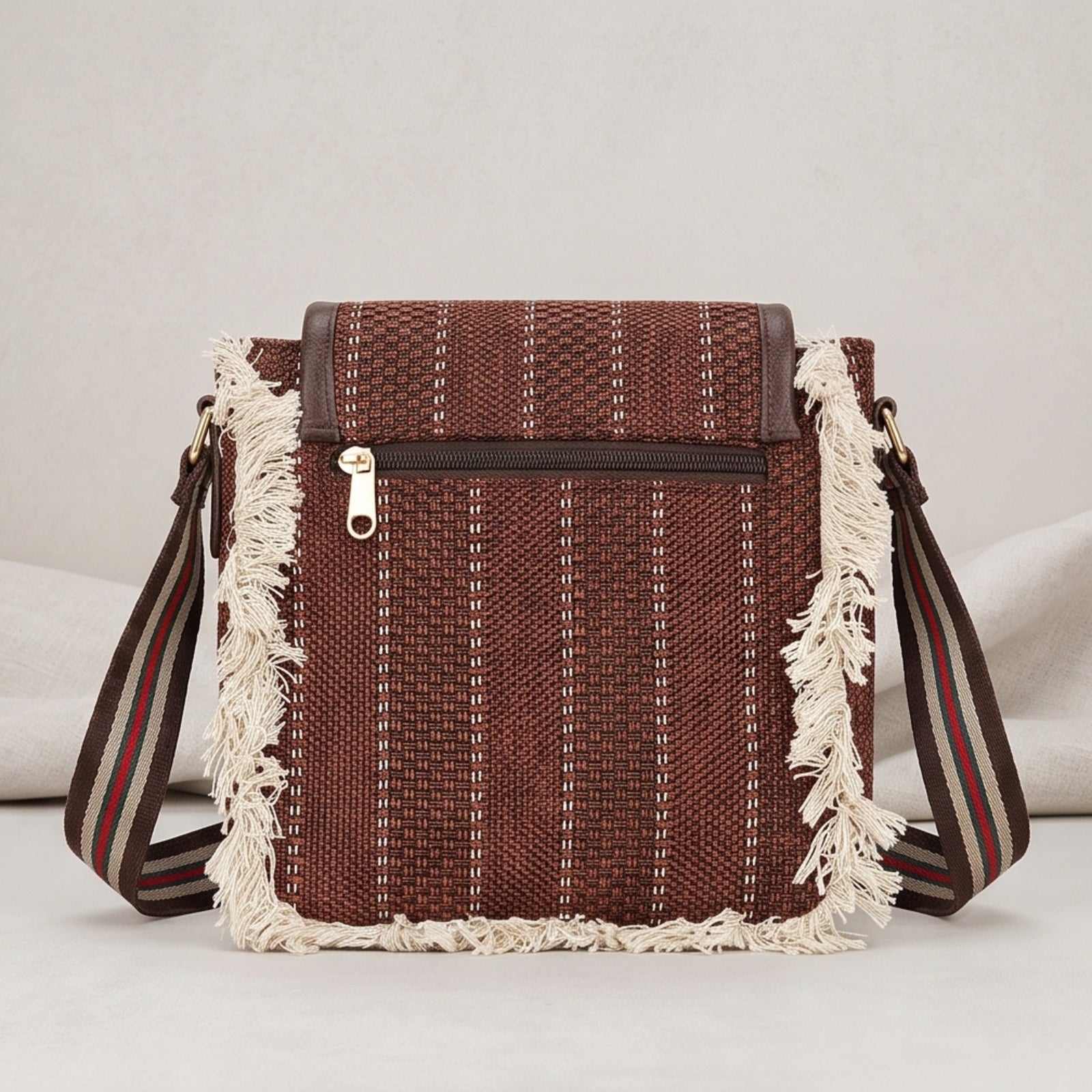 Women's Red Textured Fringe Crossbody Sling Bag with Adjustable Strap-3