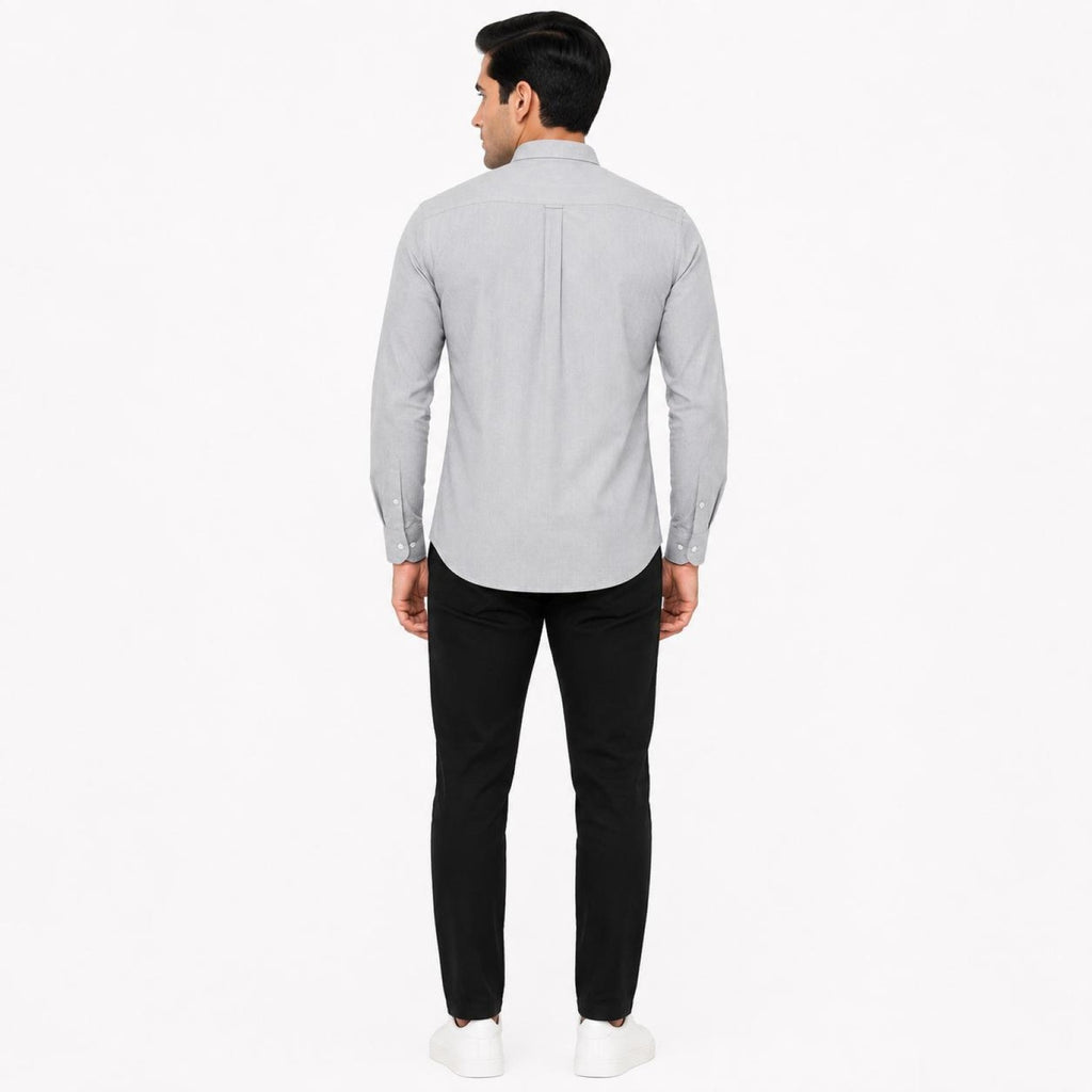 Men's Grey Mandarin Collar Full Sleeve Shirt | Minimal Smart Casual Shirt-4