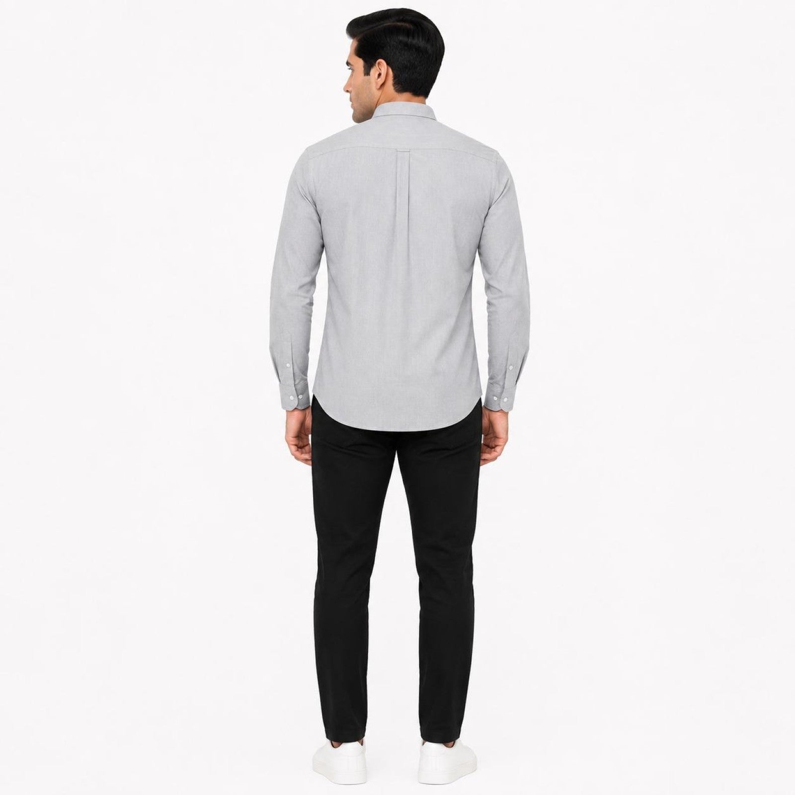 Men's Grey Mandarin Collar Full Sleeve Shirt | Minimal Smart Casual Shirt-4
