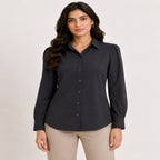 Women's Black Full Sleeve Collared Button-Down Shirt-1