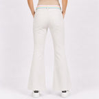 Women's Sleek Comfort-Fit Cream Bootcut Trousers with Rainbow Pastel Belt-2