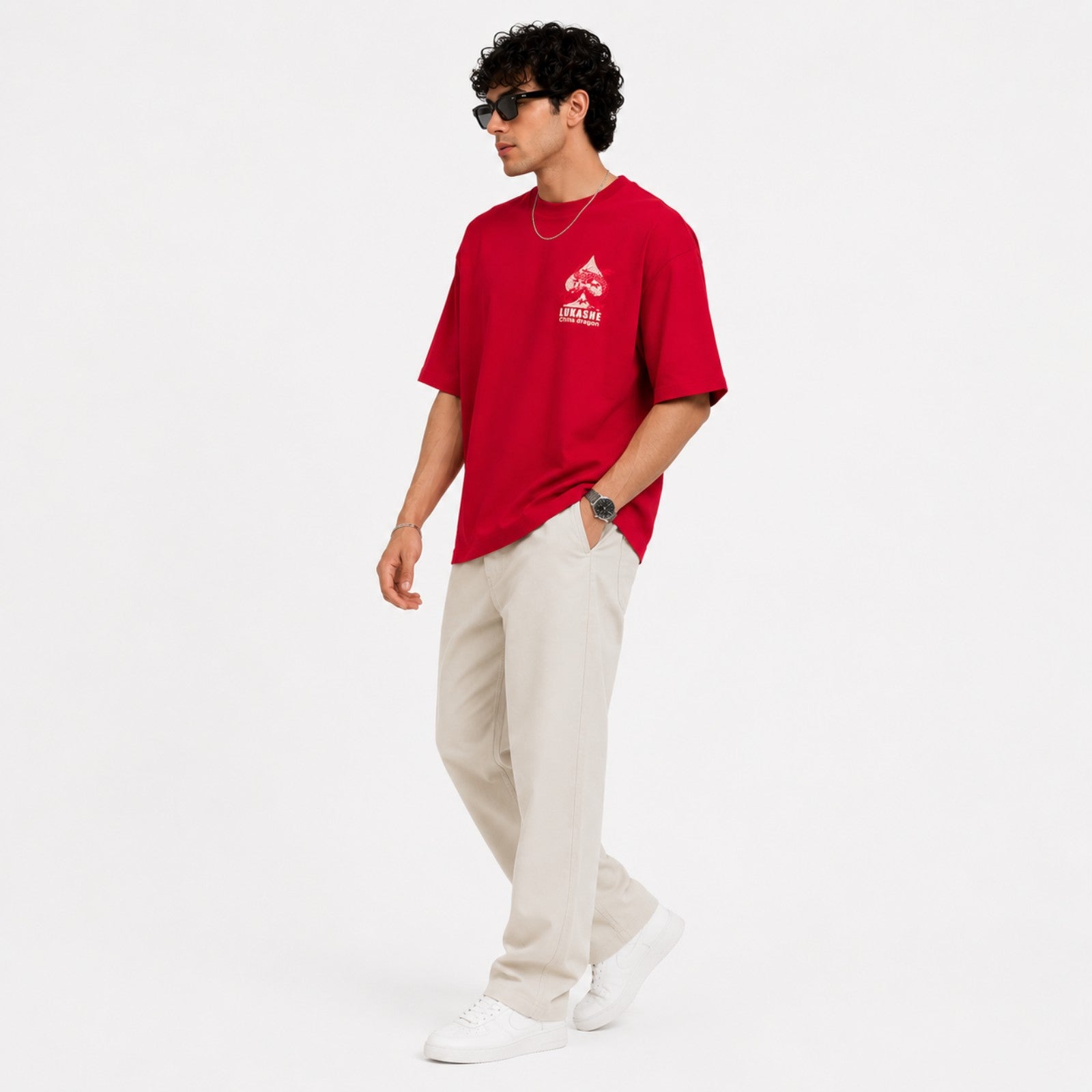 Men's Maroon Dragon Graphic Oversized T-Shirt-3