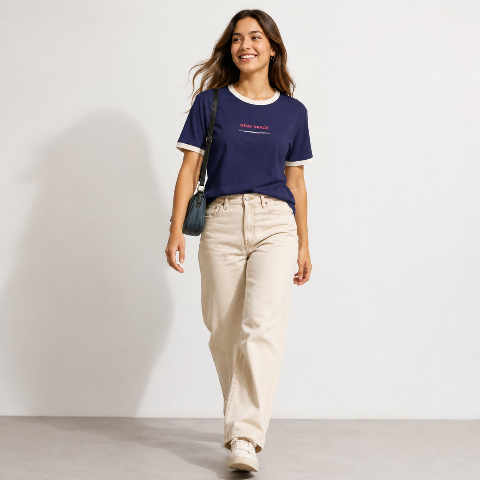 Women's Navy Blue Graphic Ringer T-Shirt-3