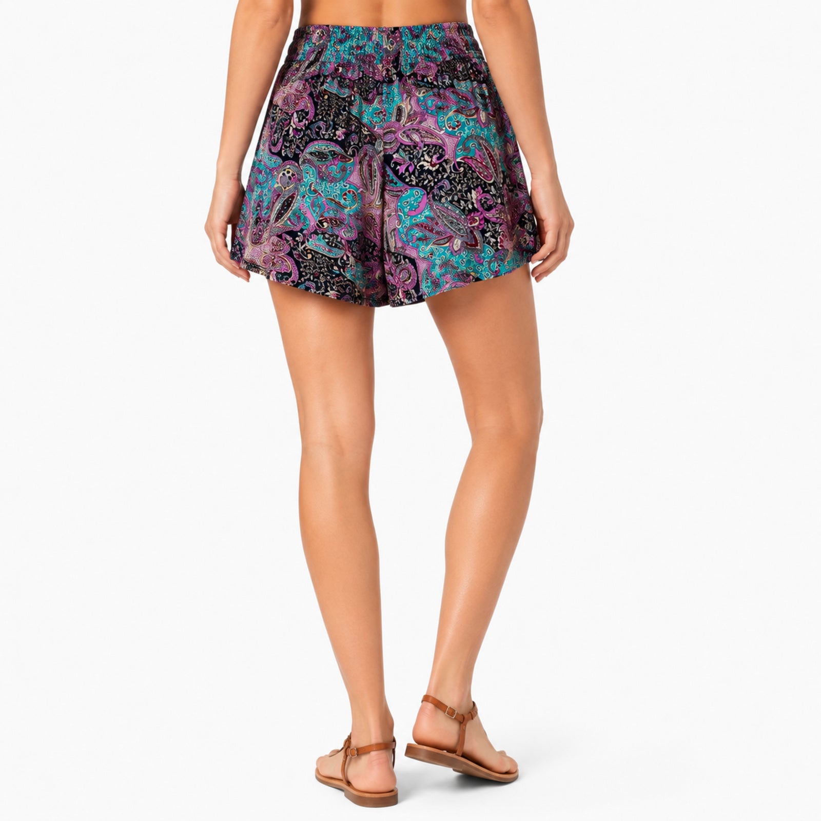 Women's Navy Blue Paisley Printed Drawstring Casual Shorts | Relaxed Fit Summer Shorts-4
