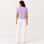 Women's Lavender Padded Shoulder Sleeveless Top | Solid Relaxed Fit Muscle Tee-4