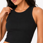 Women's Black Ribbed Sleeveless Crop Tank Top-3