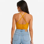 Women's Yellow Halter Neck Crop Top-3