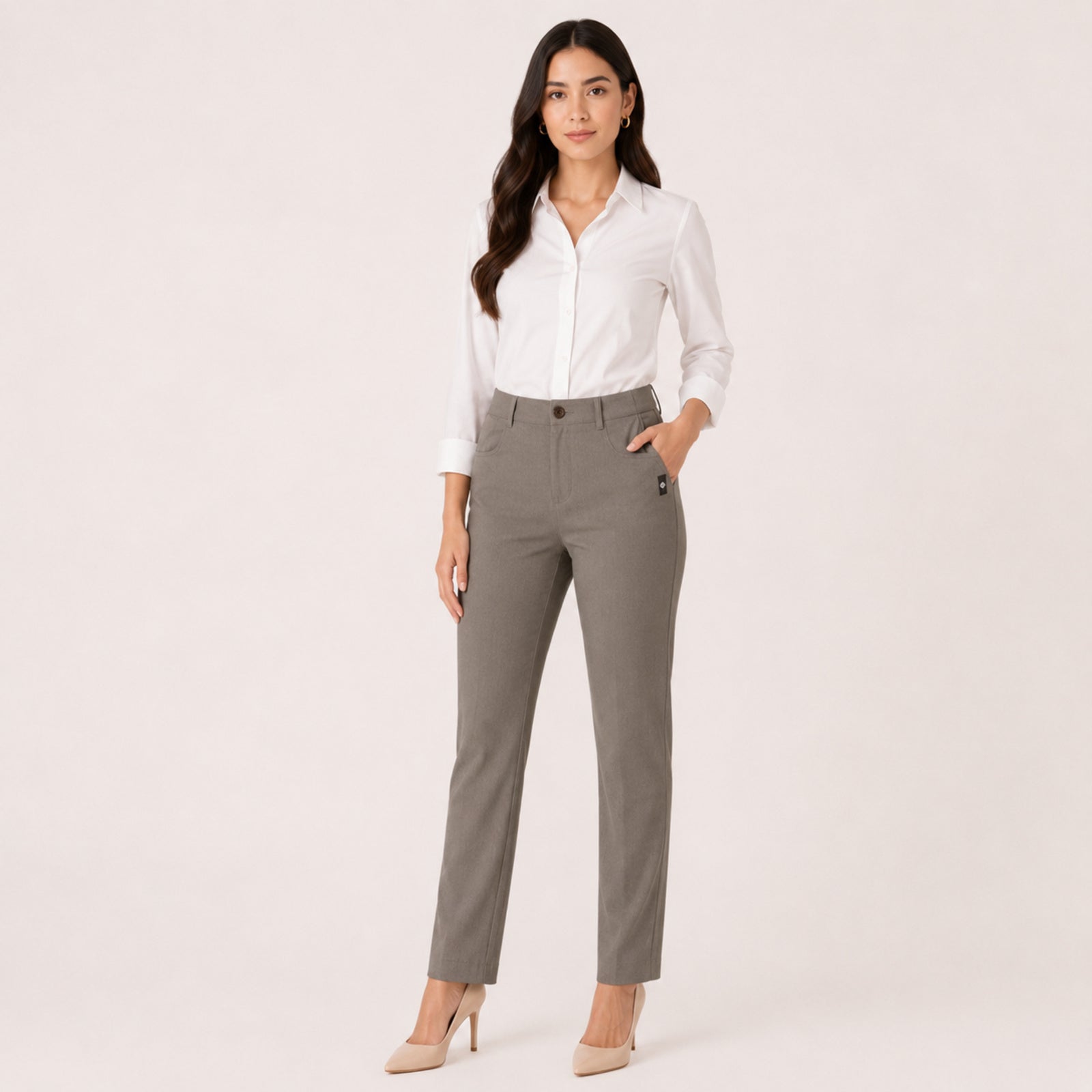 Women's Sleek Grey Tailored Formal Executive Trousers-1