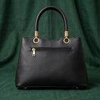 Women's Black Quilted Structured Handbag with Gold-Tone Handle-2