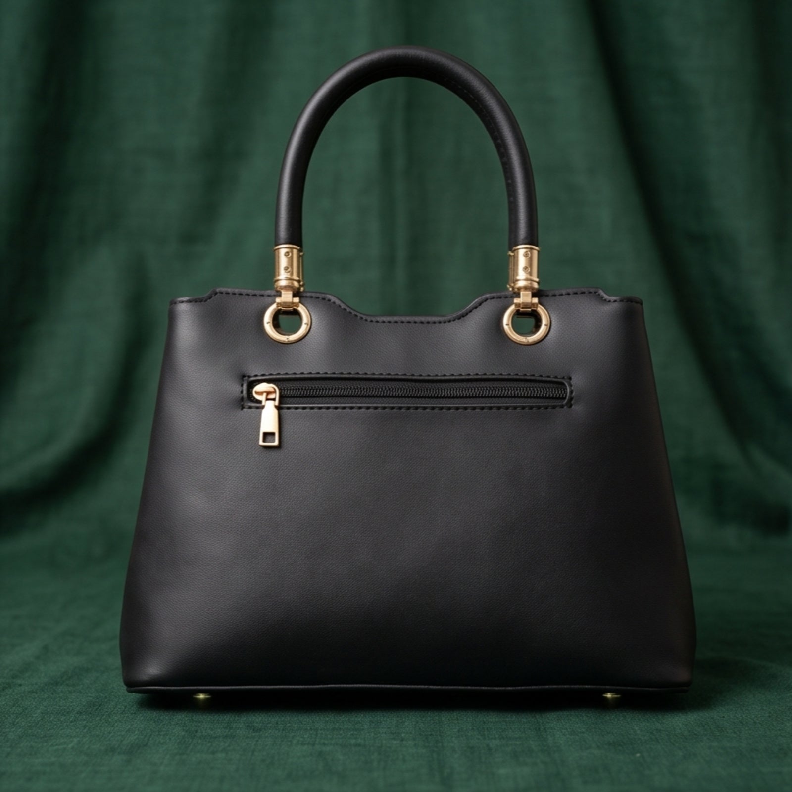 Women's Black Quilted Structured Handbag with Gold-Tone Handle-2
