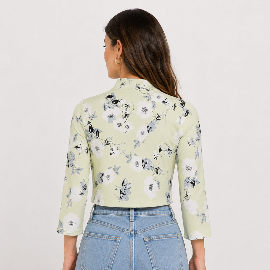 Women's Meadow Muse Yellow Floral Mock Neck Crop Top-4