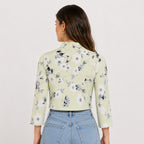 Women's Meadow Muse Yellow Floral Mock Neck Crop Top-4