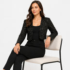 Women's Black Sequin Cropped Open Front Jacket | Glamorous Party Wear Shrug-3