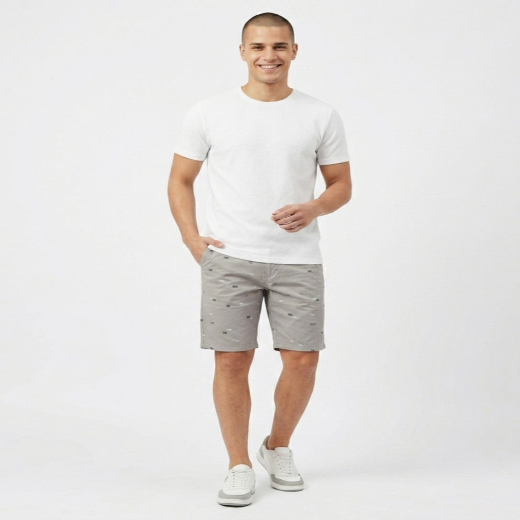 Men's Grey Printed Casual Cotton Shorts-1