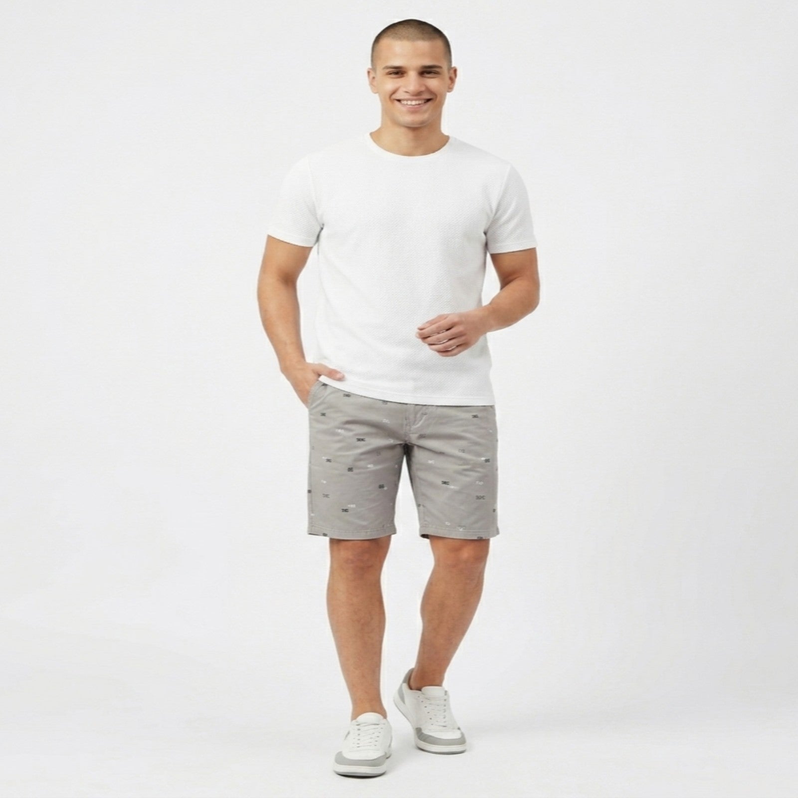 Men's Grey Printed Casual Cotton Shorts-1