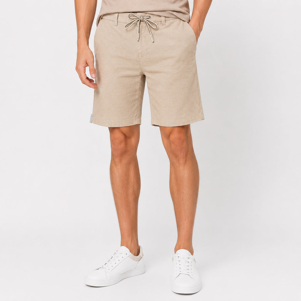Men's Beige Drawstring Casual Shorts-1