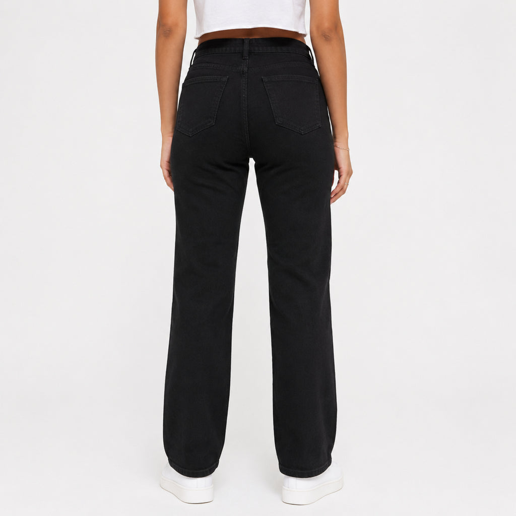 Women's Black Straight Fit Denim Jeans-2