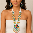 Women's White Handcrafted Beaded Necklace & Earring Set-2