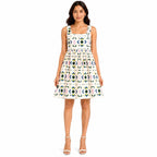 Women's Cream Floral Print Sleeveless Square Neck Fit & Flare Mini Dress-2