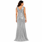 Silver Sequin Glamour Gown – Fitted Party Silhouette-4