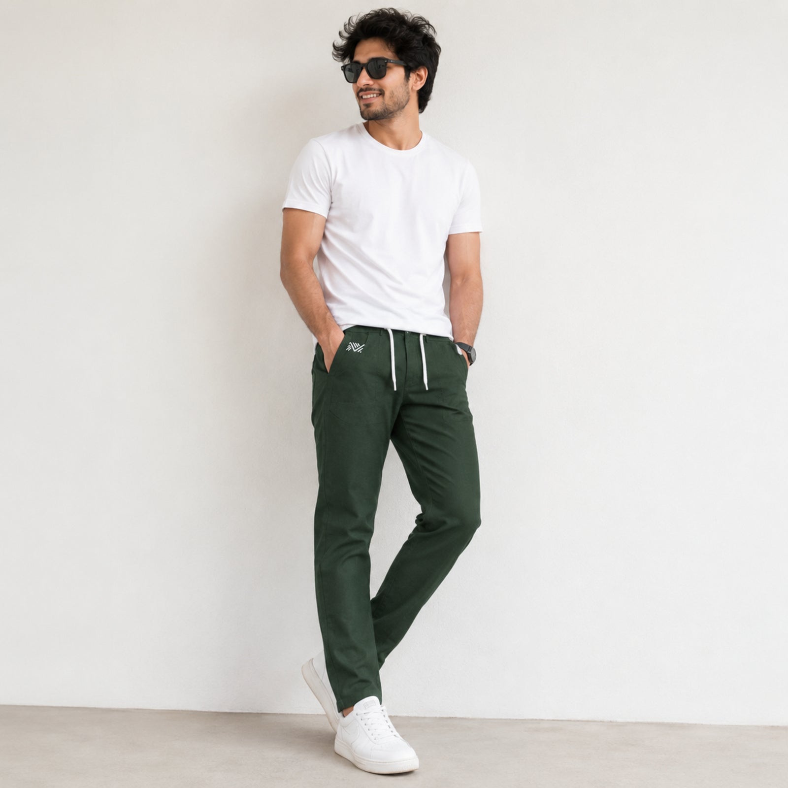 Men's Black Urban Drawstring Smart Casual Trousers-1