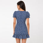 Women's Navy Blue Floral Wrap Mini Dress-3
