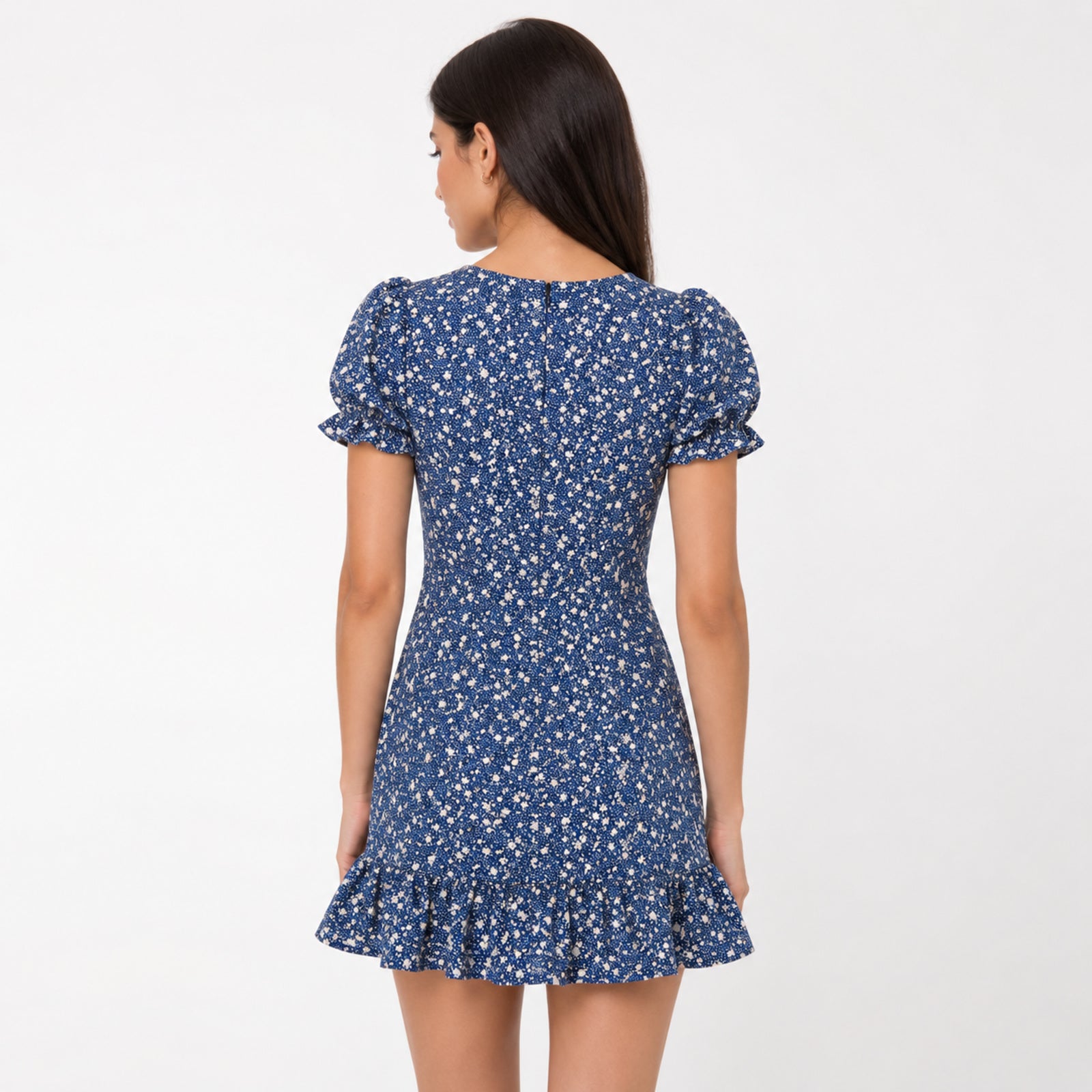 Women's Navy Blue Floral Wrap Mini Dress-3